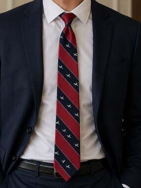 Sporty’s Pilot Shop Airplane Silk Necktie Red Navy Striped USA Made Aviation
